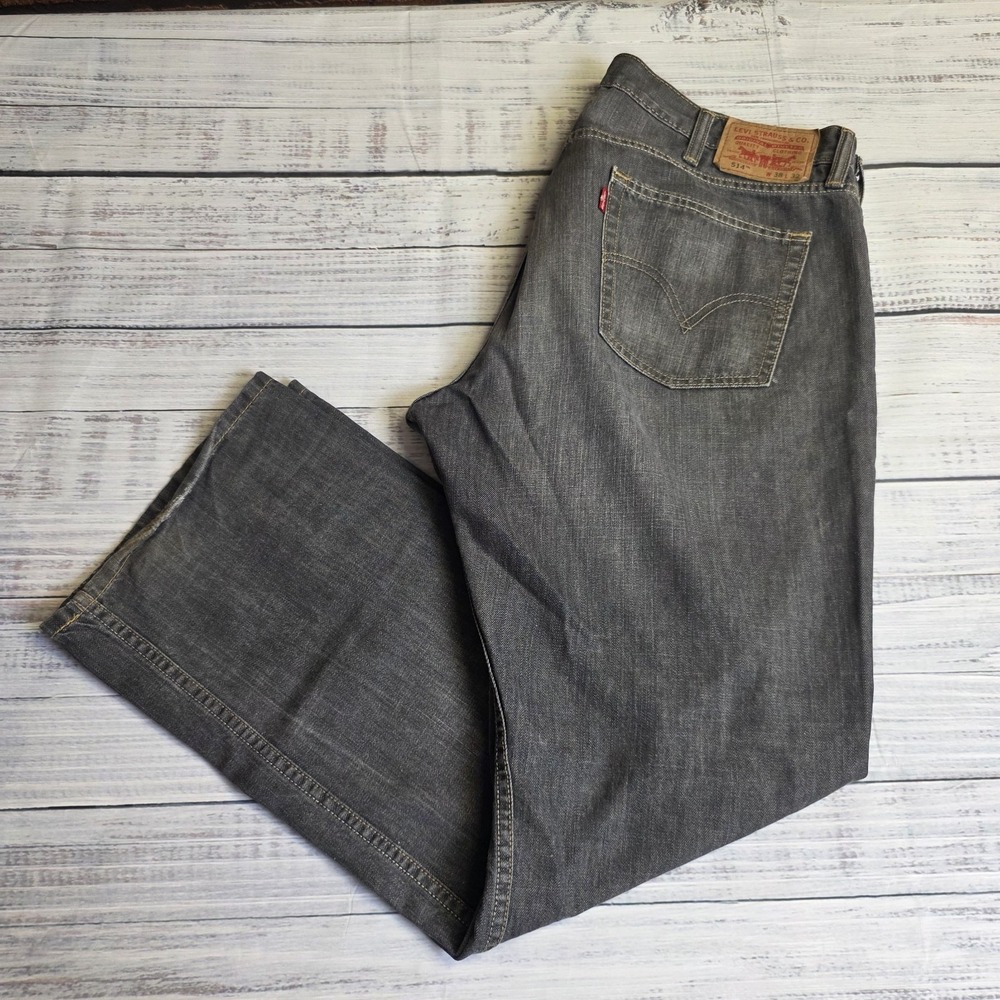 Levis 514 Jeans Mens 38x32 Faded Black Gray Wash Slim Straight Mid Rise Baggy